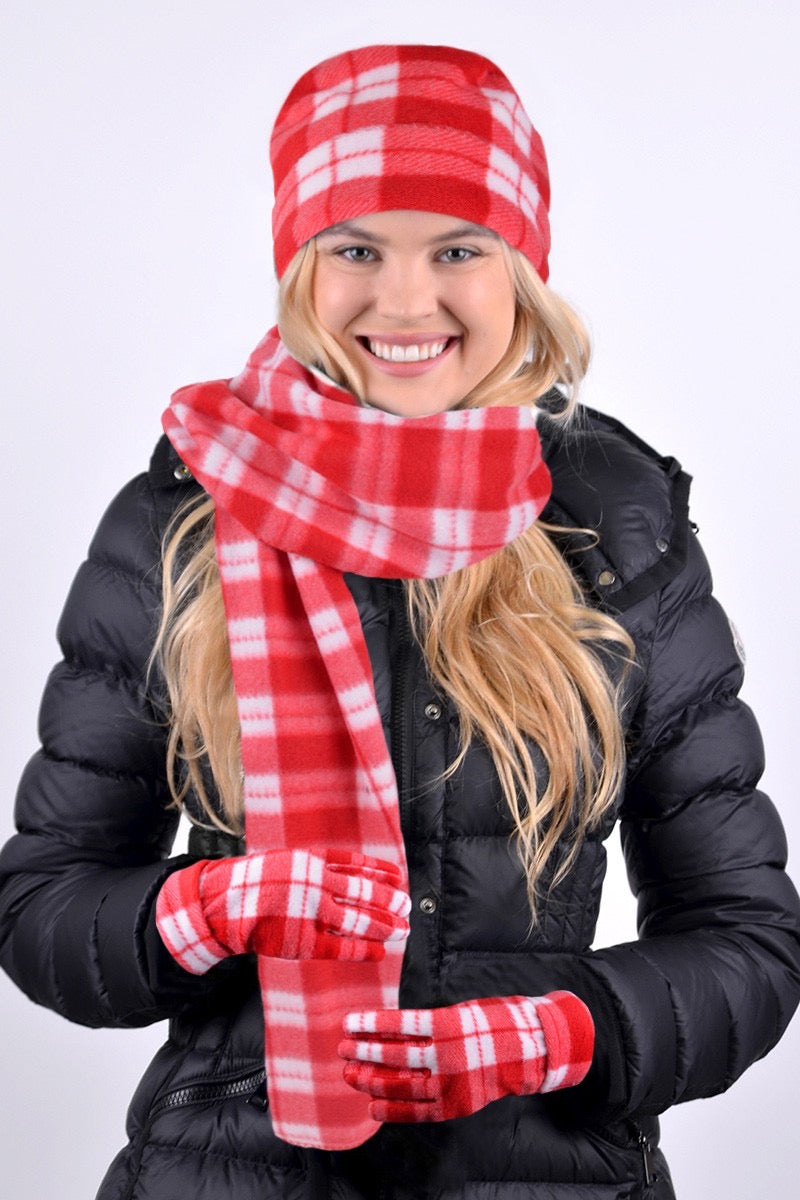 Three Piece Print Hat, Glove and Scarf Set