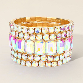 Emerald Cut Pave Stone Bracelet Stack