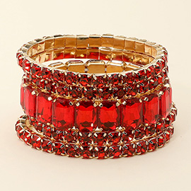 Emerald Cut Pave Stone Bracelet Stack