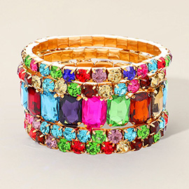 Emerald Cut Pave Stone Bracelet Stack