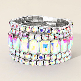 Emerald Cut Pave Stone Bracelet Stack