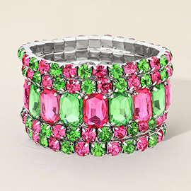 Emerald Cut Pave Stone Bracelet Stack