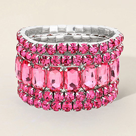 Emerald Cut Pave Stone Bracelet Stack