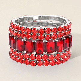 Emerald Cut Pave Stone Bracelet Stack