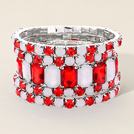 Emerald Cut Pave Stone Bracelet Stack