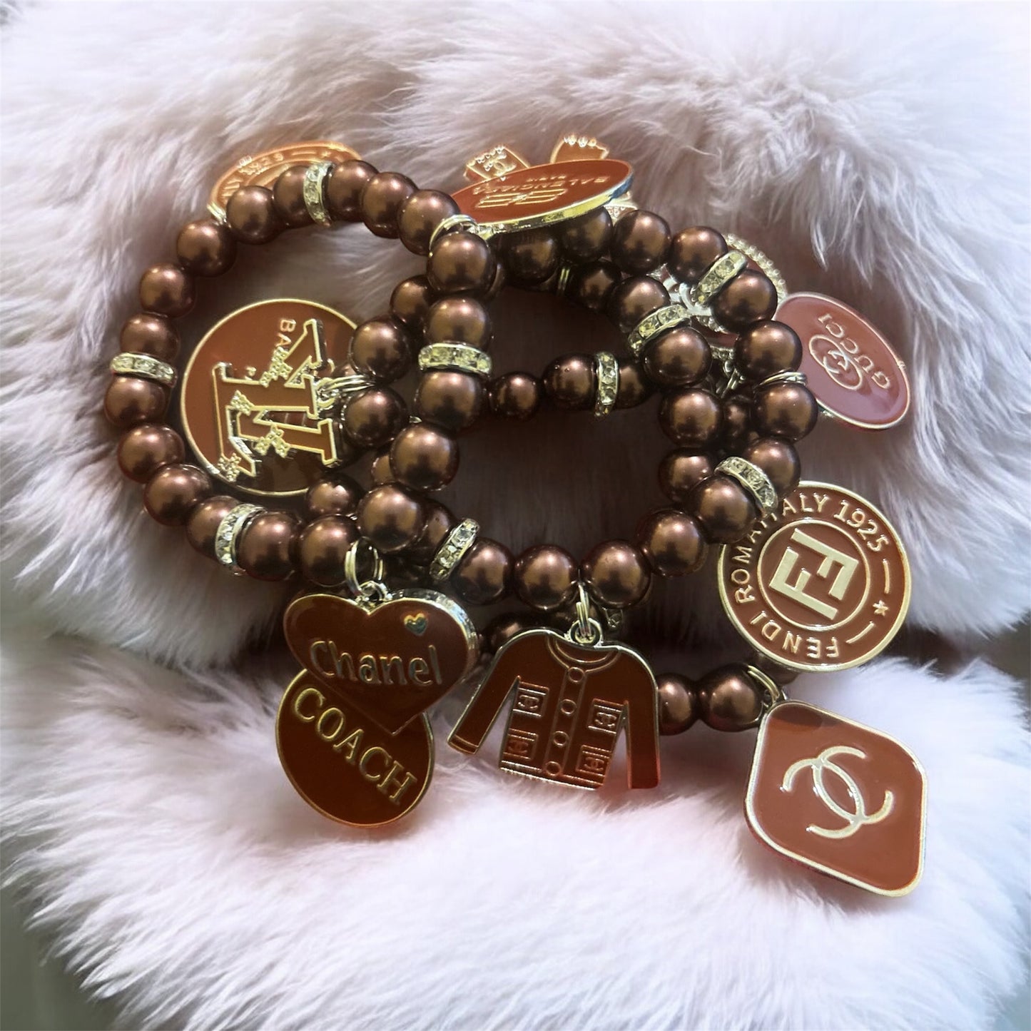 Brown Designer Charm Bracelet Set
