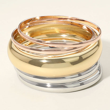 Five Piece Metal Multi Layered Bangle Bracelets