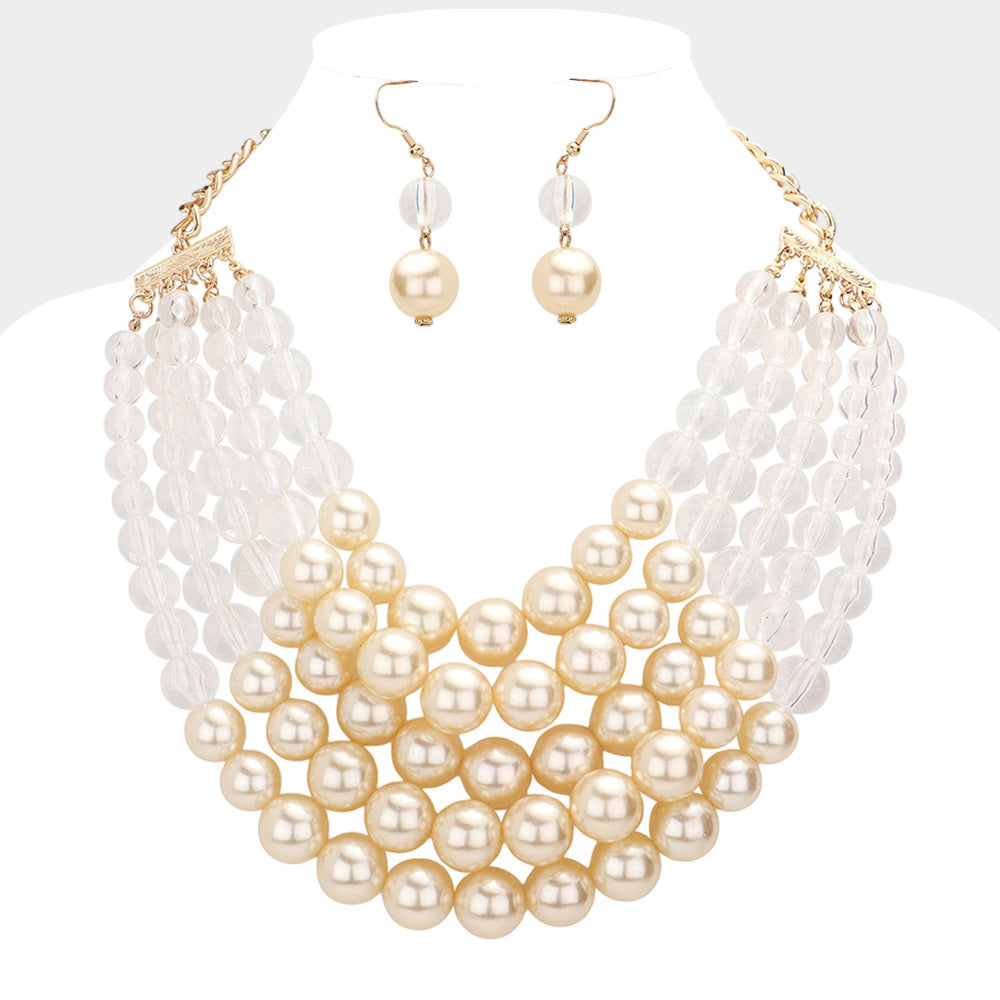 Chunky Multi Strand Pearl Bib Necklace