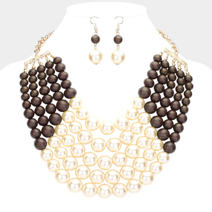 Chunky Multi Strand Pearl Bib Necklace