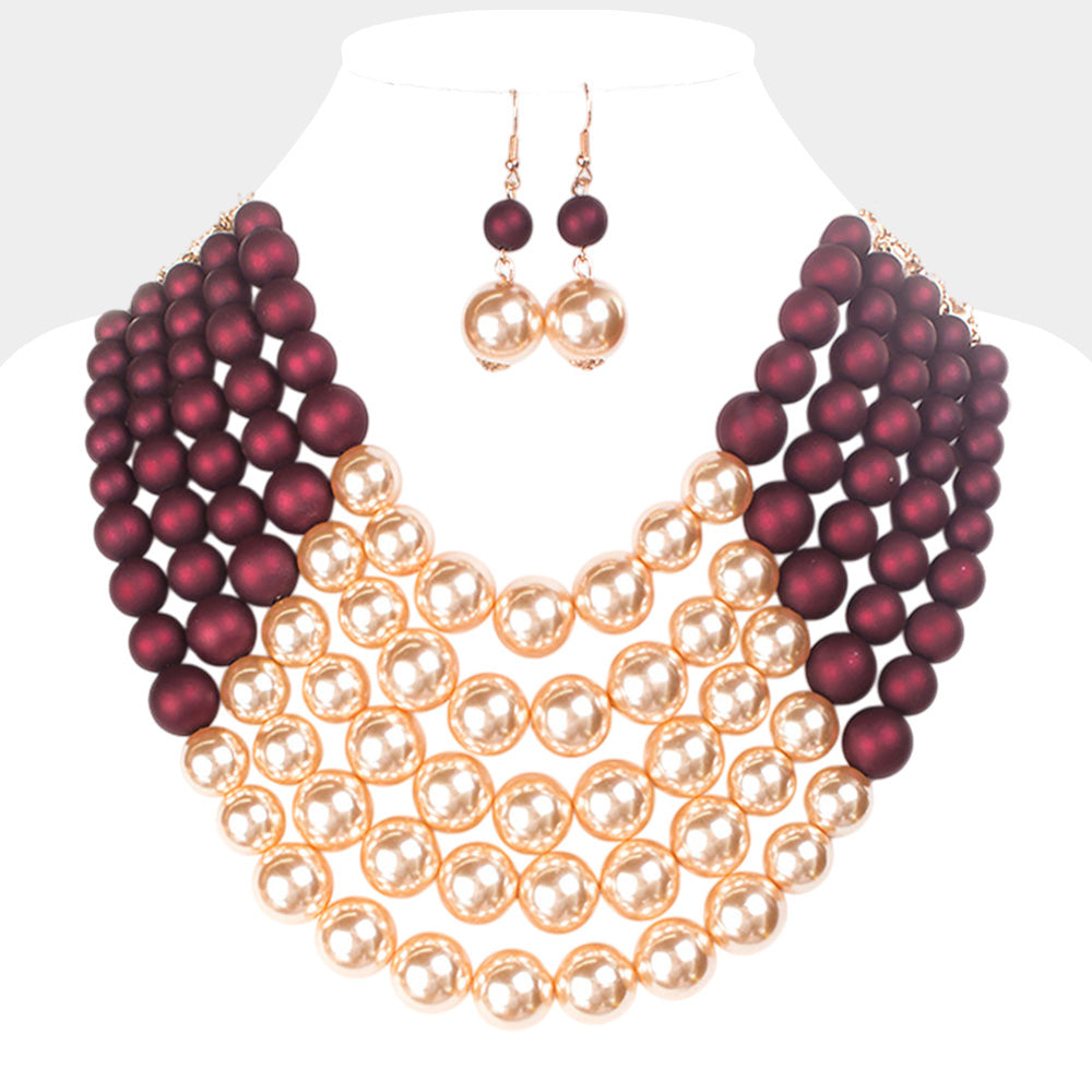 Chunky Multi Strand Pearl Bib Necklace