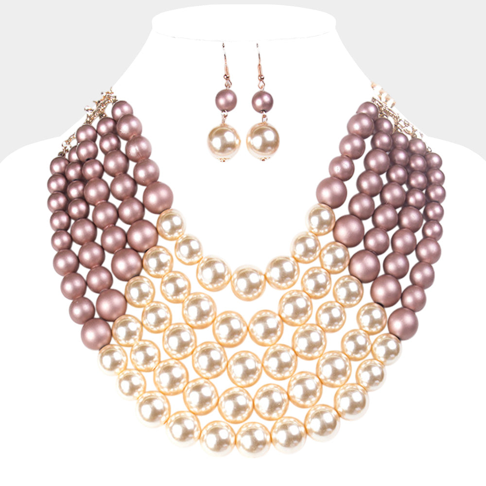 Chunky Multi Strand Pearl Bib Necklace