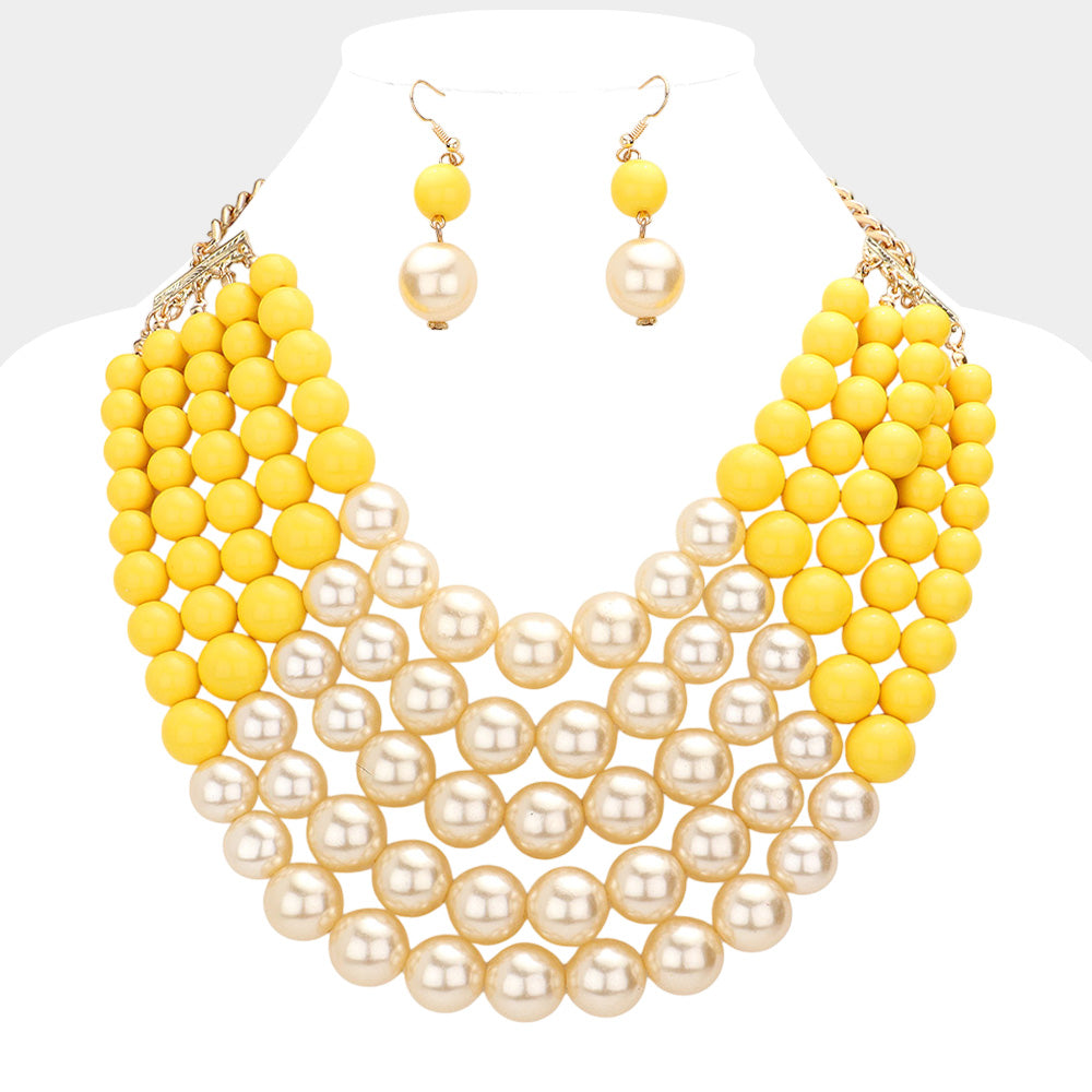 Chunky Multi Strand Pearl Bib Necklace