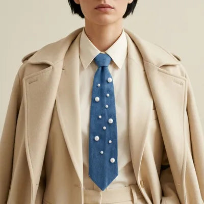 Blue Jean Tie with Pearl Accent